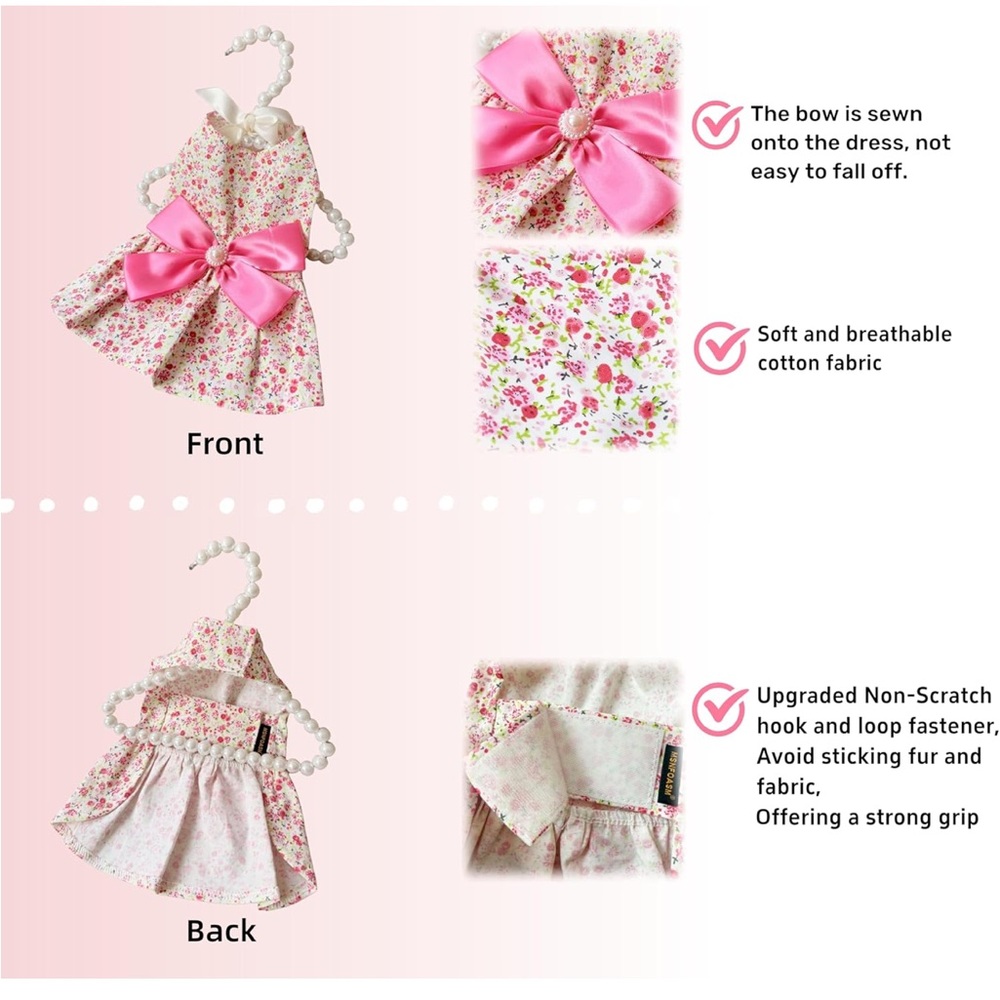Floral Pink Bow Dog Dress M - Picture 3 of 9